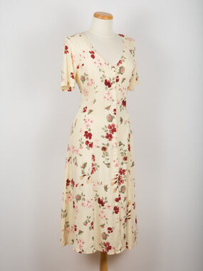 Scarlet Vintage 90s Lace Up Corset Back Floral Button Down Midi Dress 9